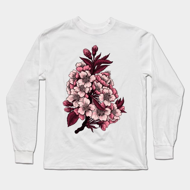 Cherry blossom branch Long Sleeve T-Shirt by katerinamk